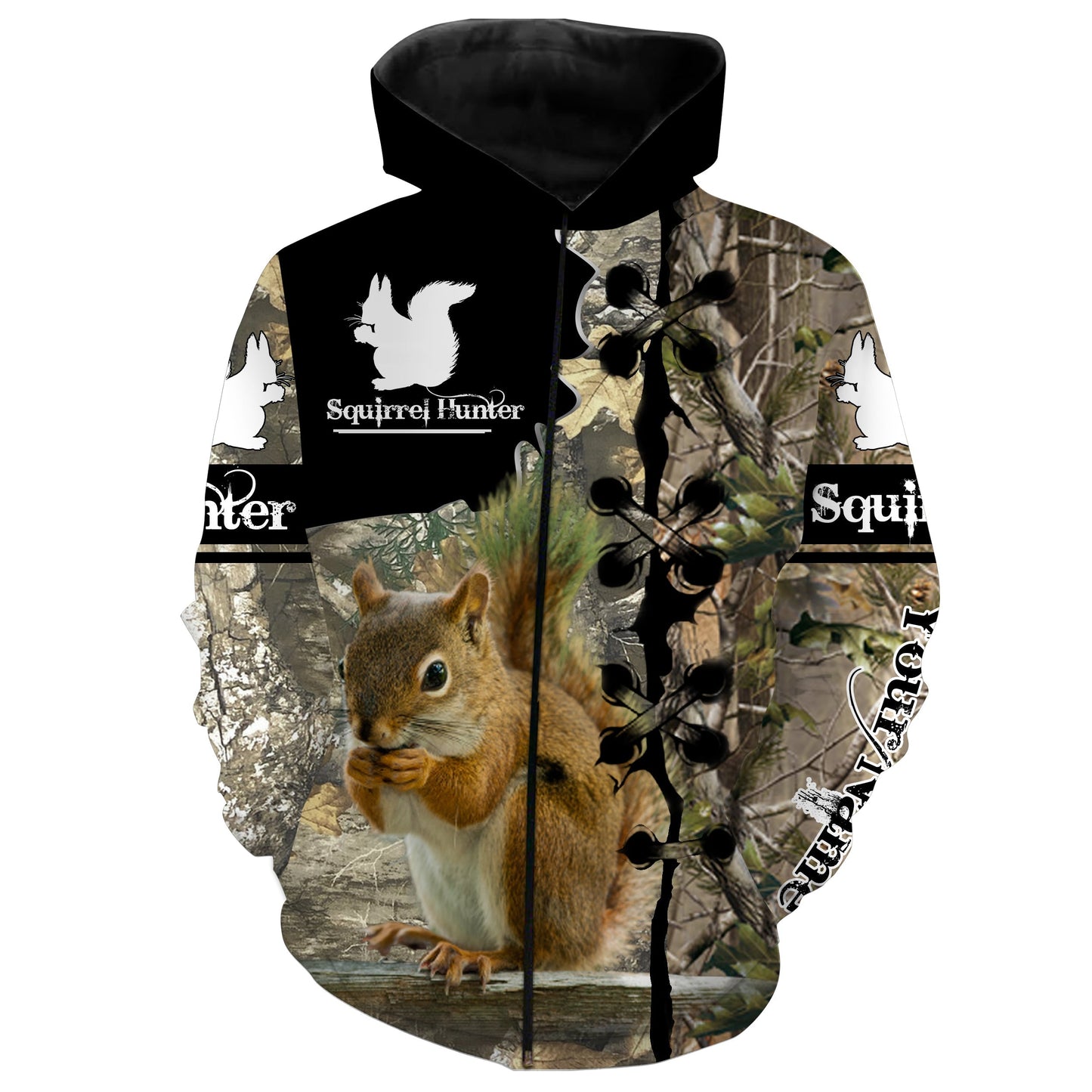 Squirrel Hunting Camouflage Shirt Custom Name 3D Full Printing Hoodie Zip Up Hoodie Zip Up Hoodie