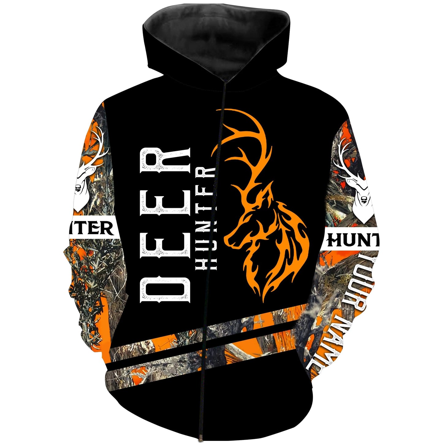 Deer Hunting Custom Name 3D Printing Hoodie Zip Up Hoodie Zip Up Hoodie