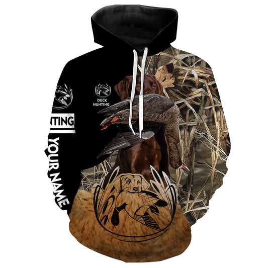 Duck Hunting With Chocolate Labs Custom Name 3D All Over Printed Shirts Hoodie Hoodie