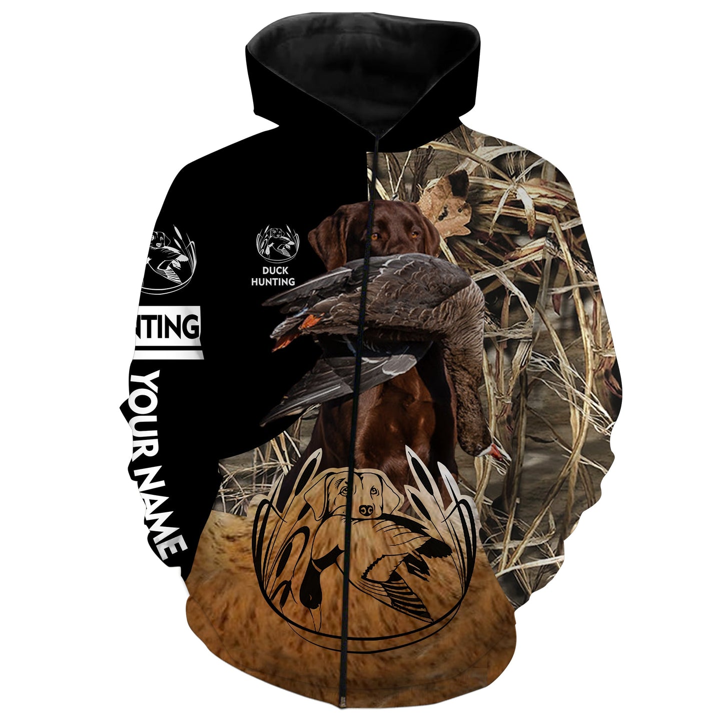 Duck Hunting With Chocolate Labs Custom Name 3D All Over Printed Shirts Zip Up Hoodie Zip Up Hoodie