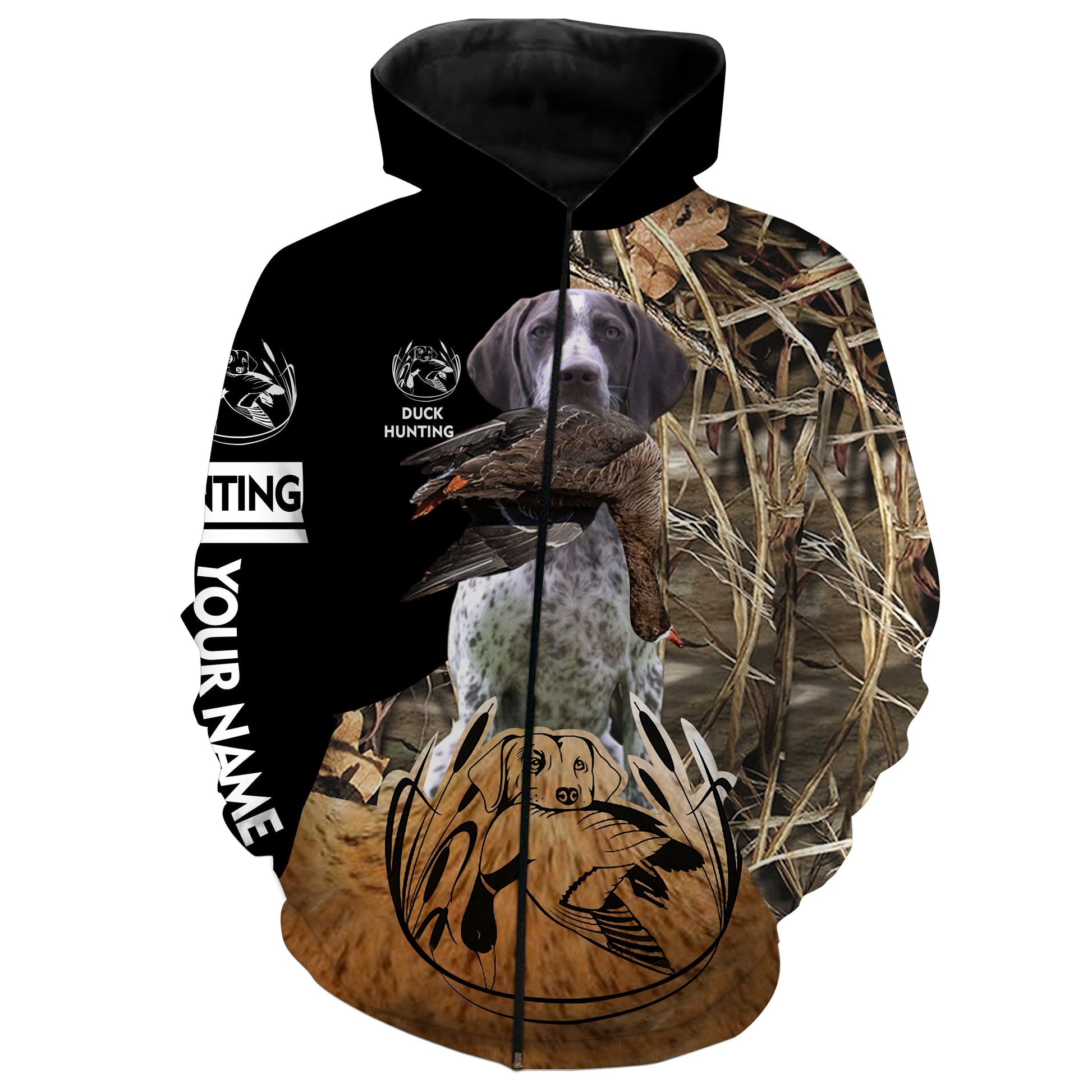 Duck Hunting With Gsp German Shorthaired Pointer Custom Name Full Printing Shirts Zip Up Hoodie Zip Up Hoodie