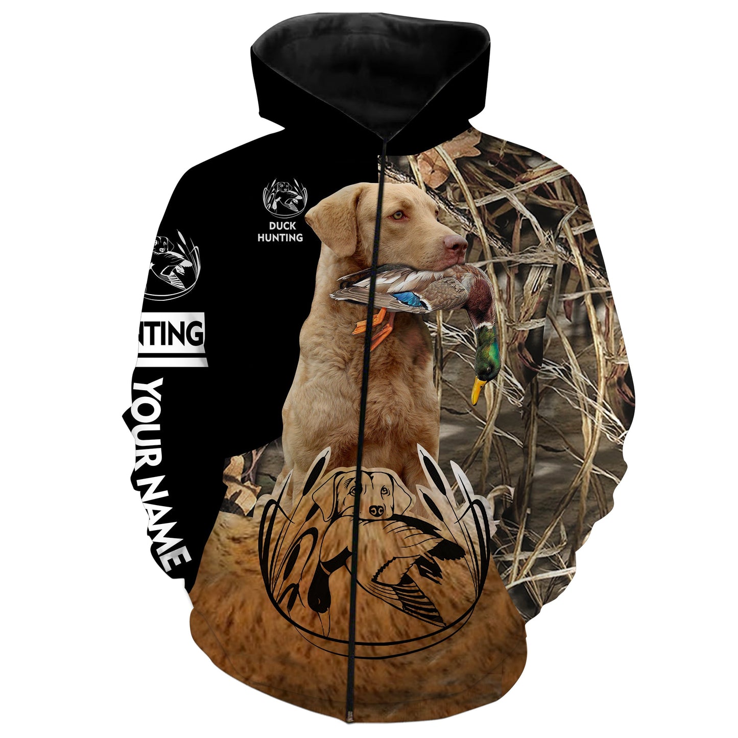 Duck Hunting With Chesapeake Bay Retriever Custom Name Full Printing Shirts Zip Up Hoodie Zip Up Hoodie