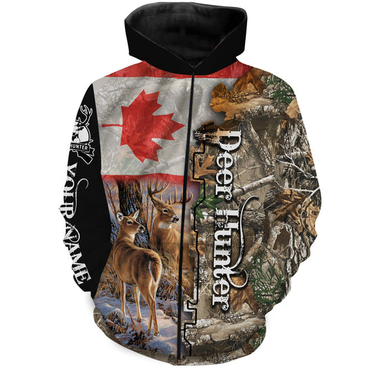 Deer hunting Canada Flag Camo Custom Name 3D All over print Shirts Personalized gift for Men, Women and Kid - FSD97