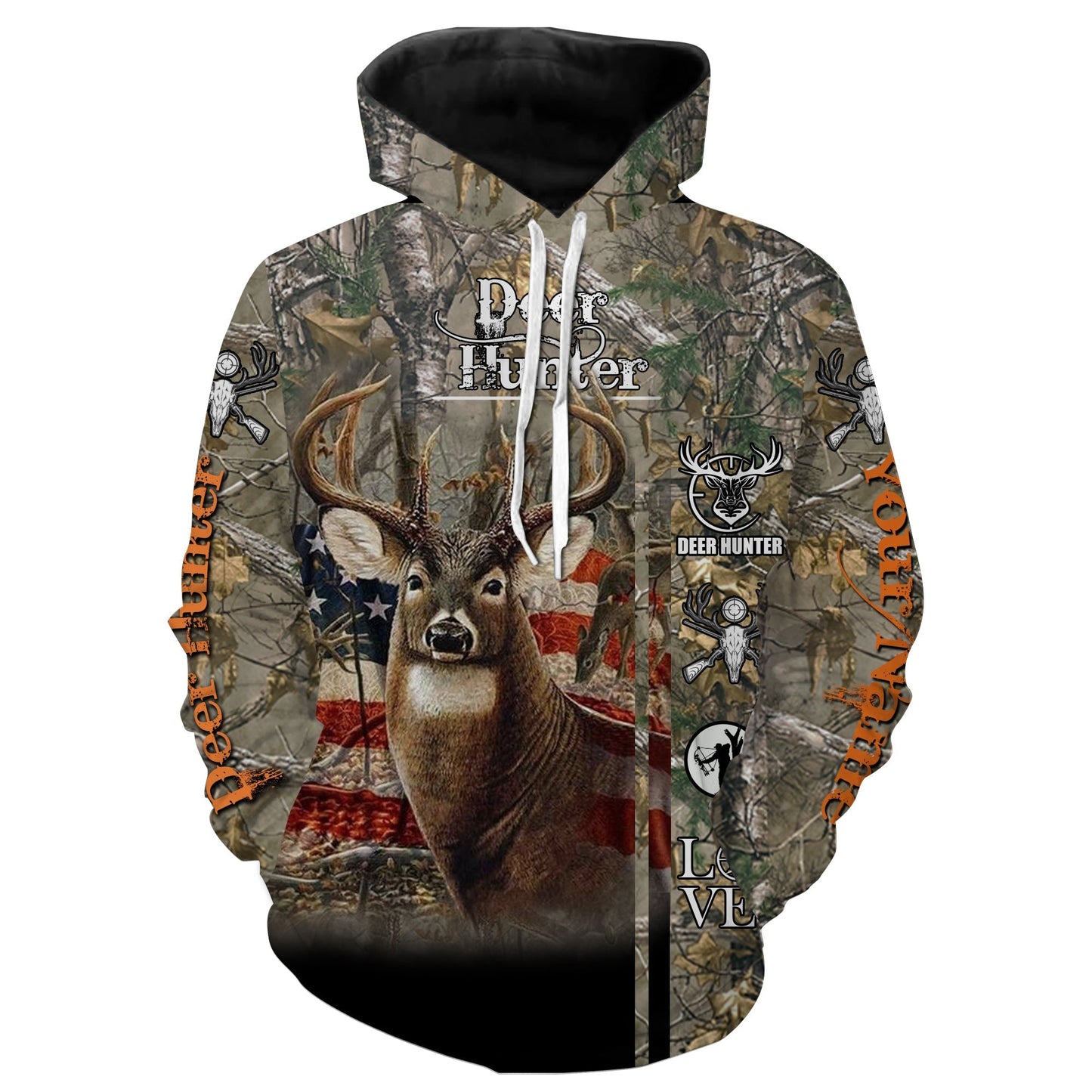 Whitetail Deer hunter American flag Custom Name 3D All over print Shirt Hoodie