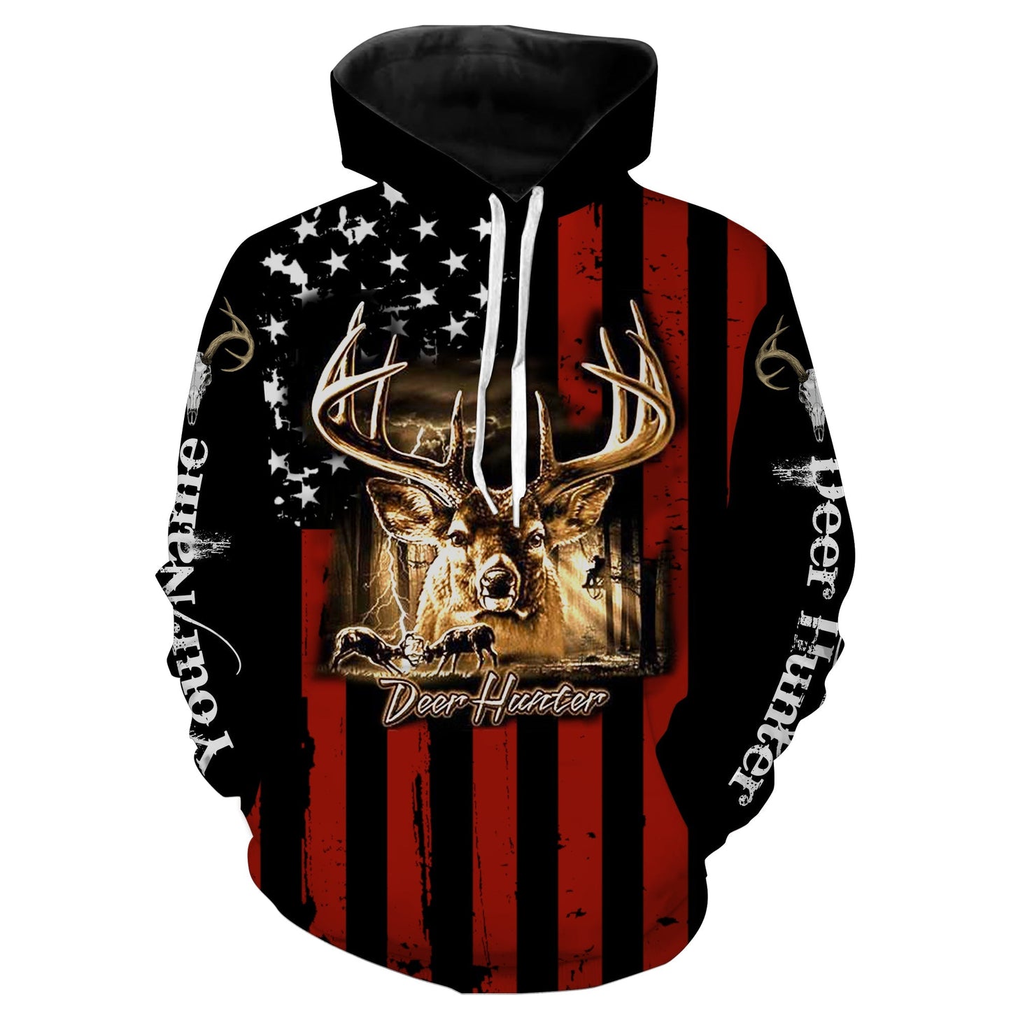 Deer Head Deer Hunting American Flag Custom Name 3D All Over Print Shirts Fsd895 Hoodie Hoodie