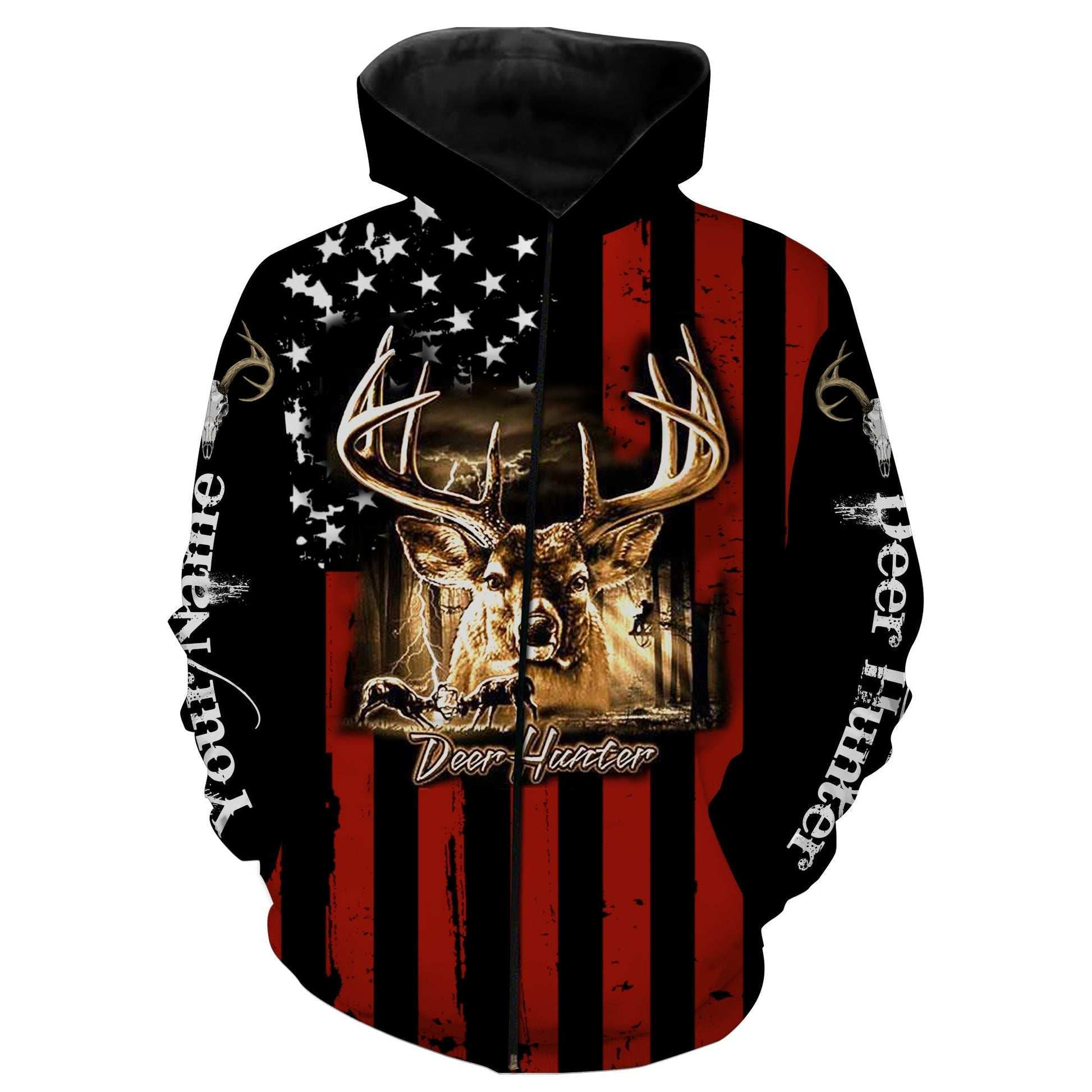 Deer Head Deer Hunting American Flag Custom Name 3D All Over Print Shirts Fsd895 Zip Up Hoodie Zip Up Hoodie