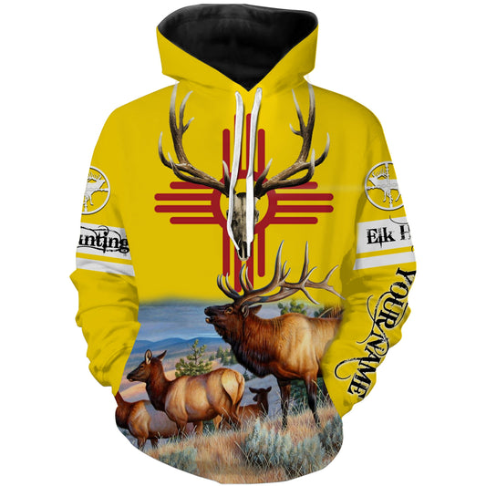 Bull Elk Hunting New Mexico Flag Custom Name 3D Full Printed Shirt Hoodie Hoodie