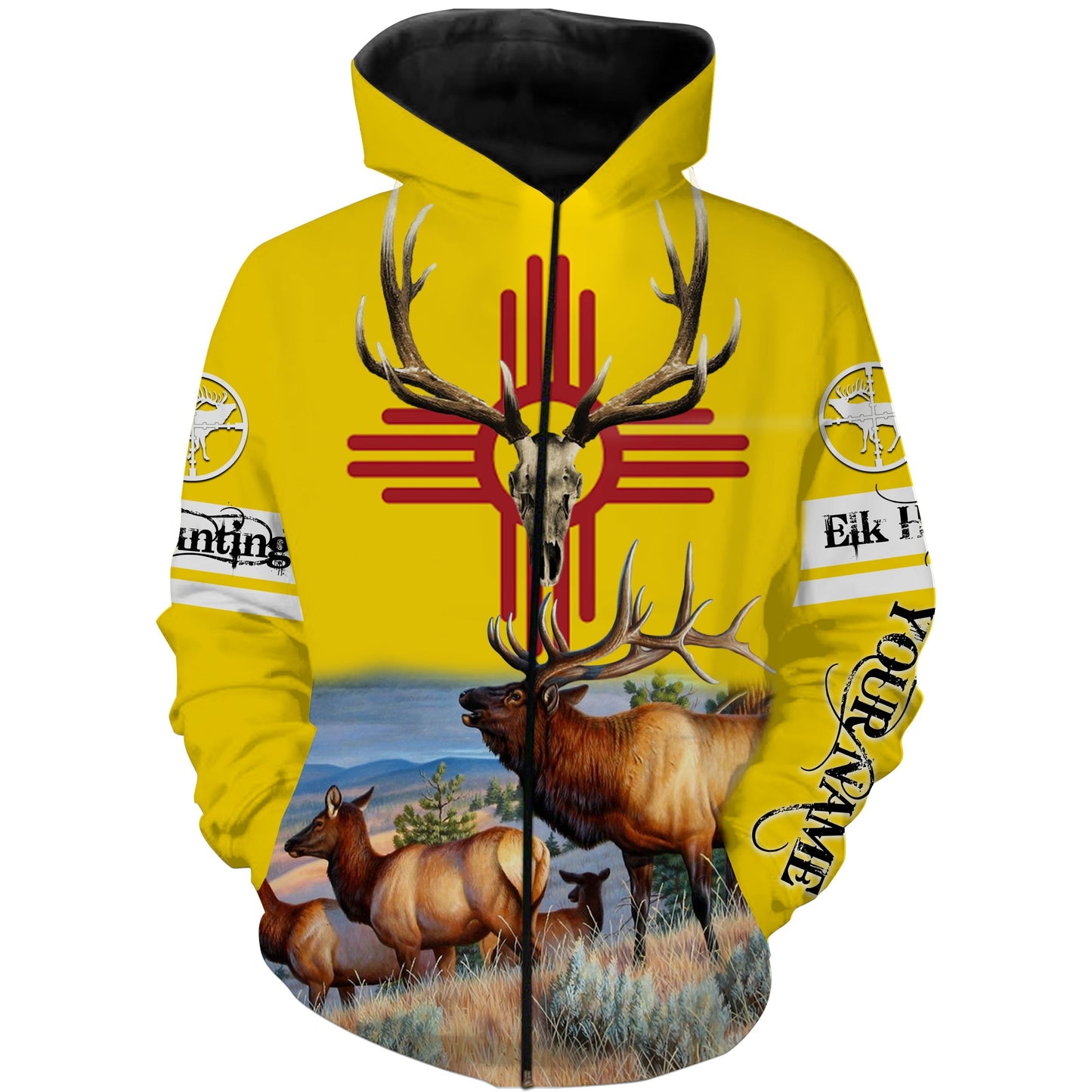 Bull Elk Hunting New Mexico Flag Custom Name 3D Full Printed Shirt Zip Up Hoodie Zip Up Hoodie