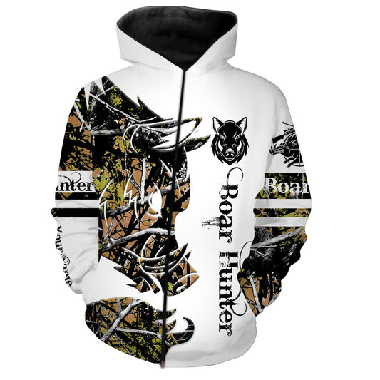 Boar Tattoo Camo Custom Name 3D All over print shirts - hunting gift for Men Zip up hoodie