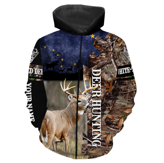 Deer hunting Alaska Flag camo Custom Name 3D All over print Shirts - FSD266