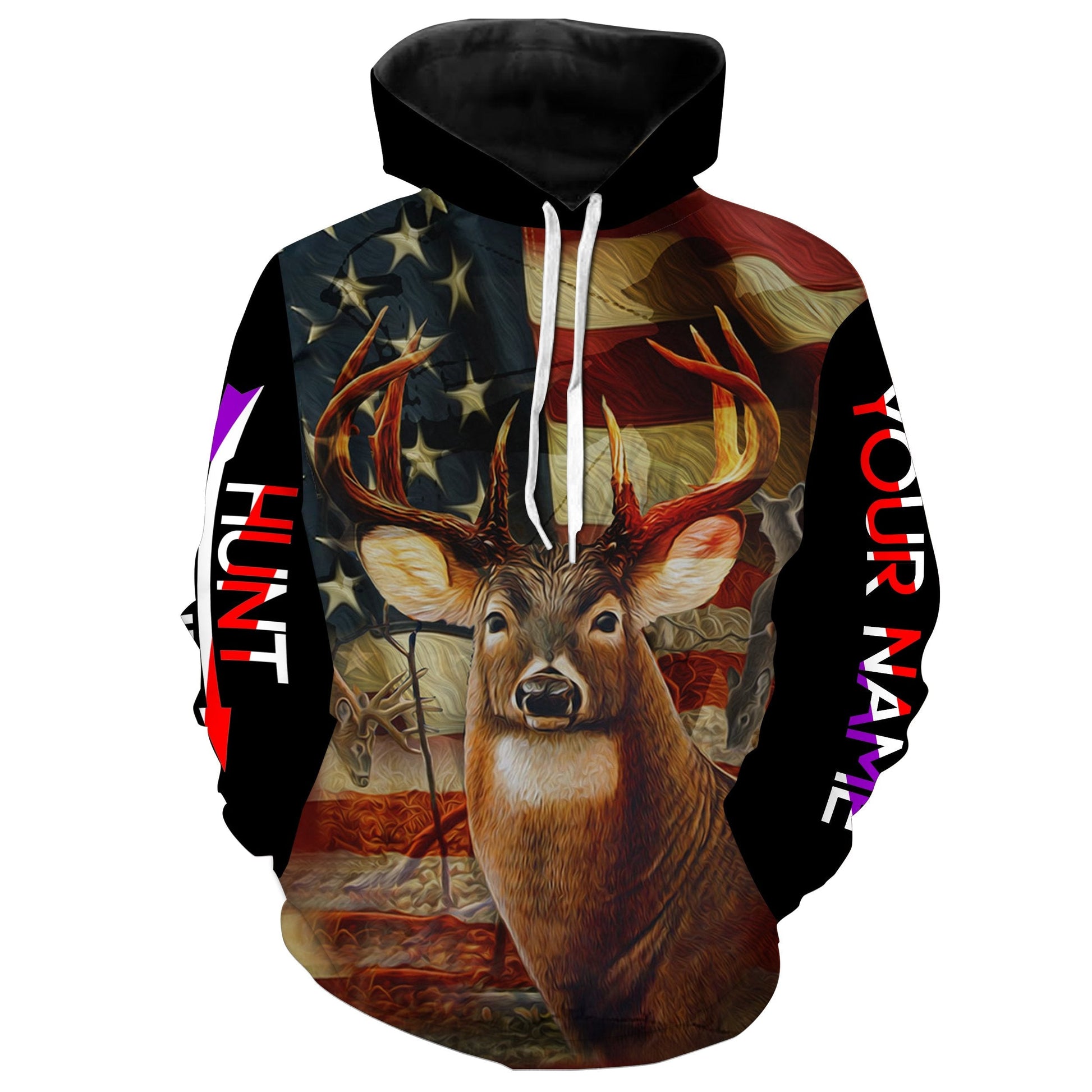 Deer hunting American flag camo Hunt hard custom Name 3D All over print shirts FSD426 Hoodie