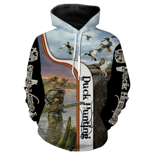 Father and Son Duck hunting custom Name 3D All over print Shirt