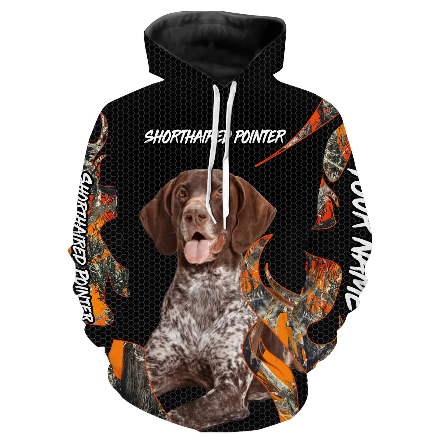 German Shorthaired Pointer Hunting Dog Orange Camo Custom Name 3D All Over Printed Shirts  Hoodie Hoodie