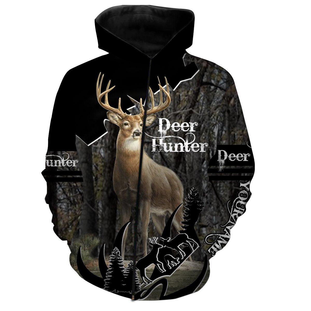 Deer hunting Custom Name 3D All over print shirts - Personalized hunting gift for Men Zip up hoodie