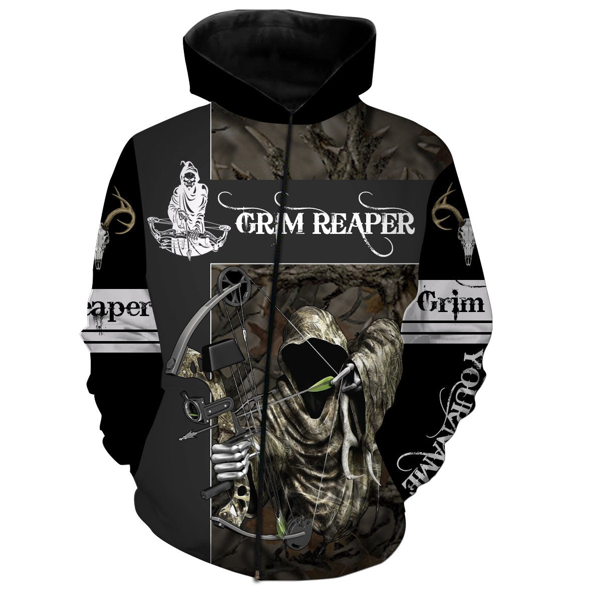 Grim Reaper Bow hunter Camo Custom Name 3D All over print shirts - FSD153 Zip up hoodie