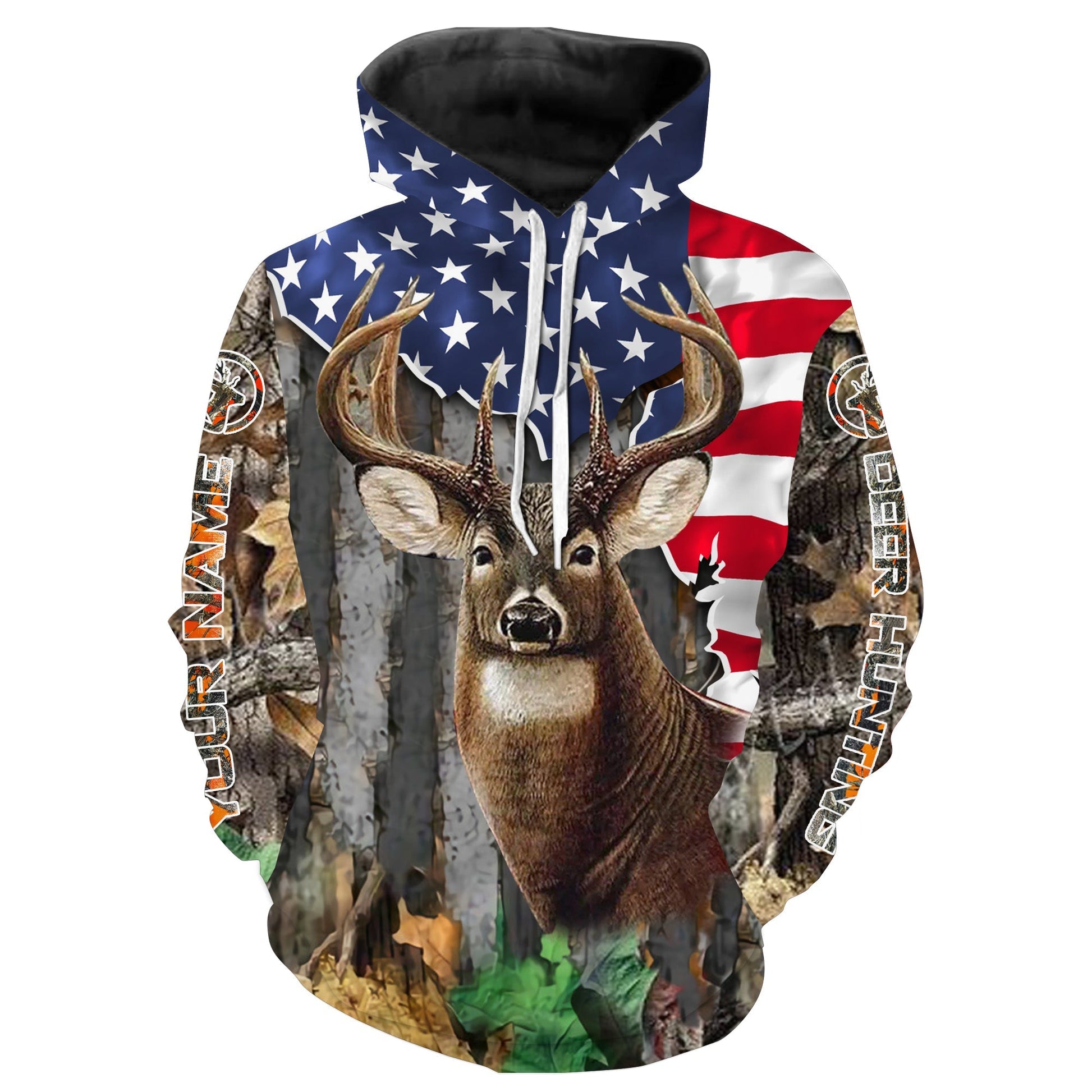 Whitetail Buck Deer Hunting Patriotic American Camouflage USA Flag Shirt