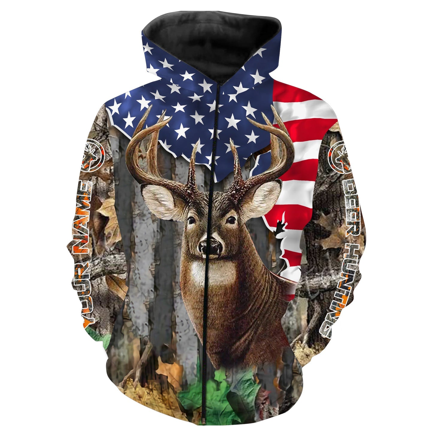 Whitetail Buck Deer Hunting Patriotic American Camouflage USA Flag Shirt