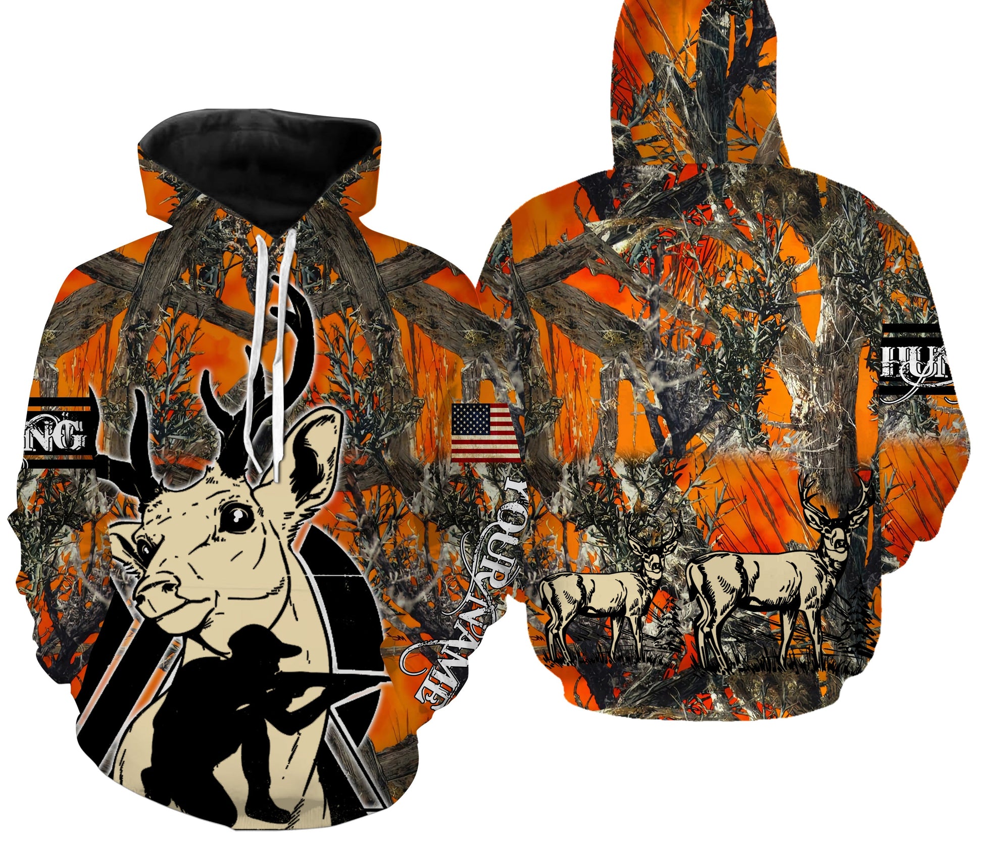 Deer hunting Orange camo custom Name Full printing Shirts FSD707