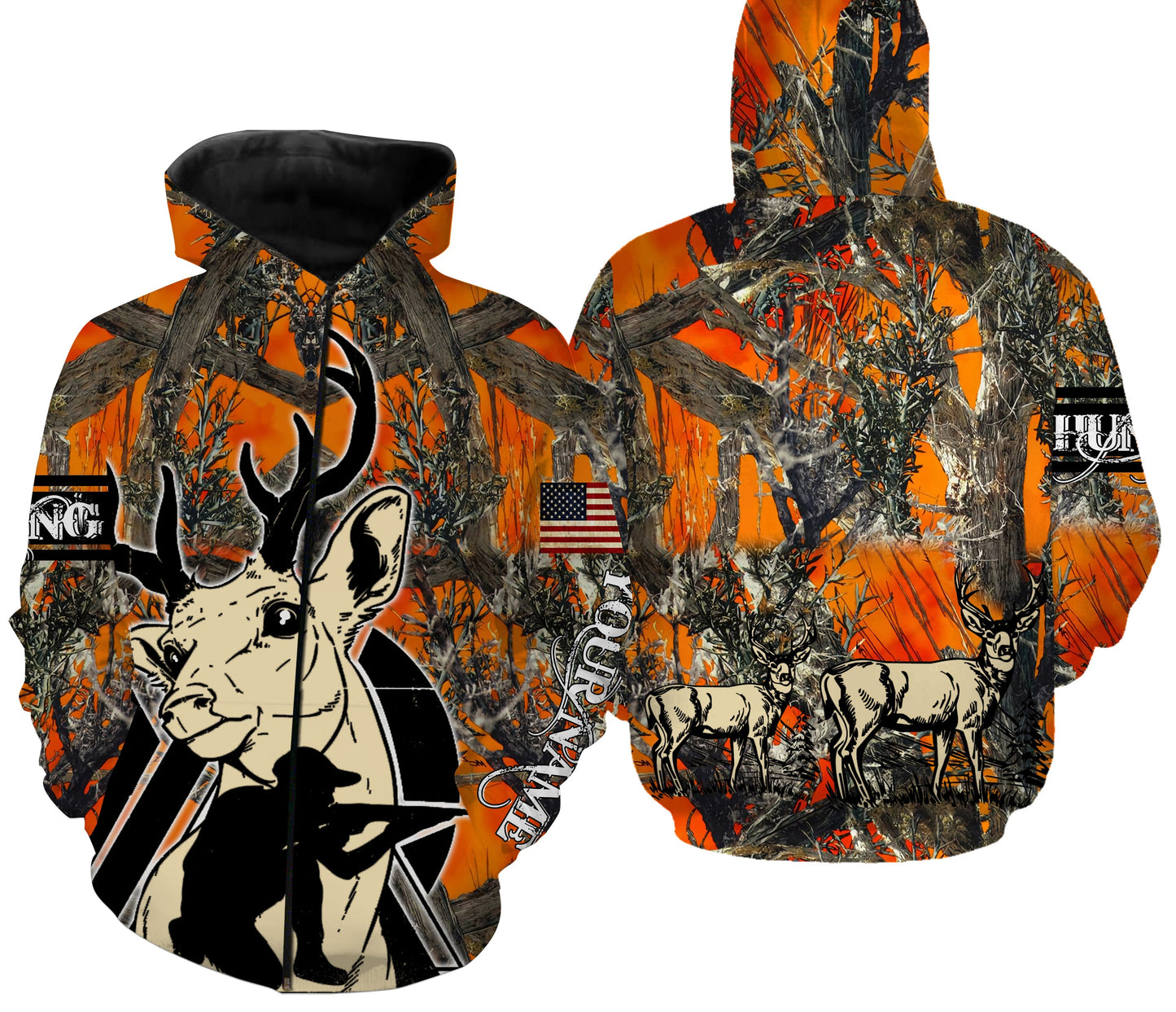 Deer hunting Orange camo custom Name Full printing Shirts FSD707