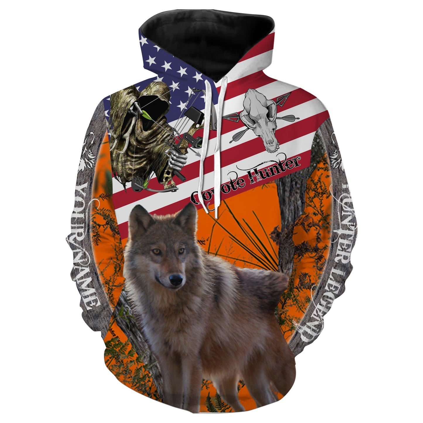 Coyote Hunting Us Flag Orange Camo Custom Name 3D All Over Print Shirt Personalized Hunting Gift Fsd708 Hoodie Hoodie