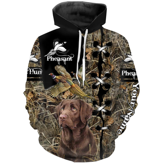 Pheasant hunting with dog Chocolate Labs custom Name 3D All over print Shirts FSD711 Hoodie