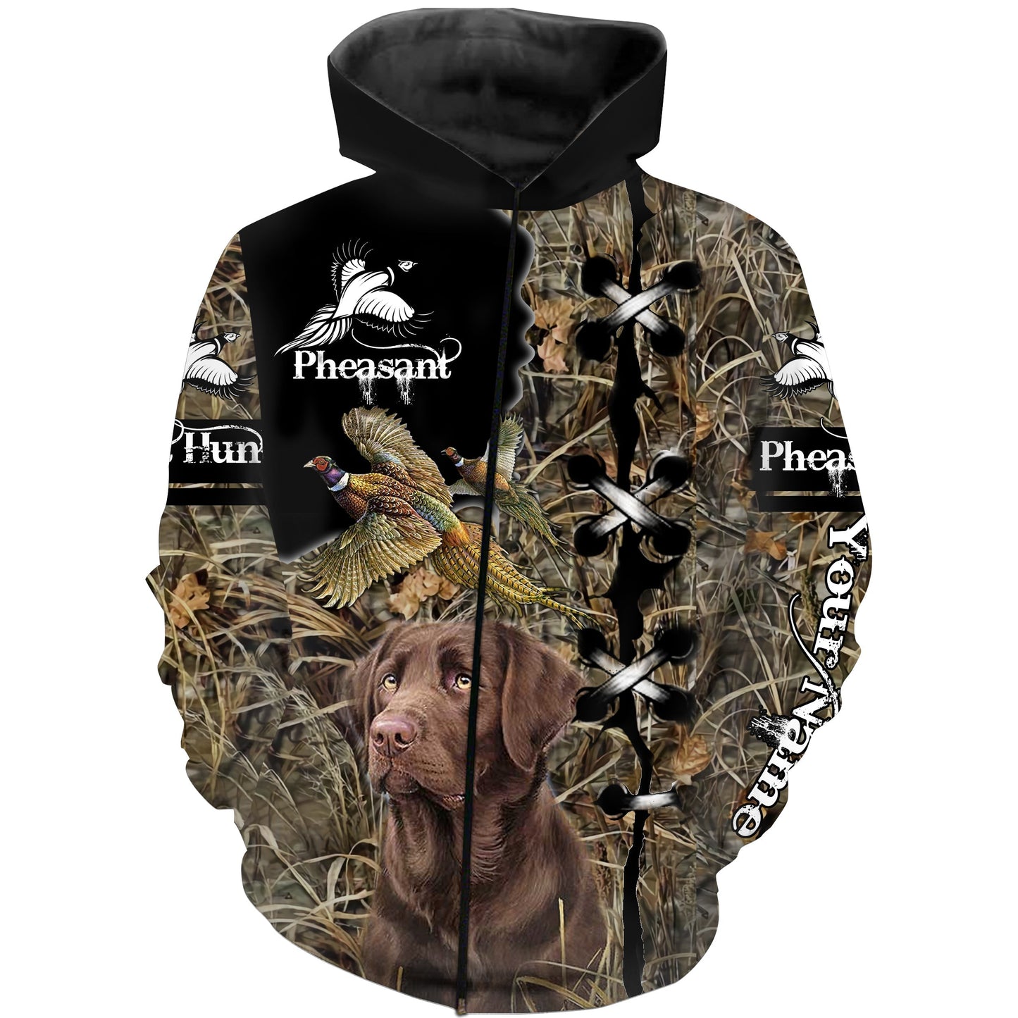 Pheasant hunting with dog Chocolate Labs custom Name 3D All over print Shirts FSD711 Zip up hoodie