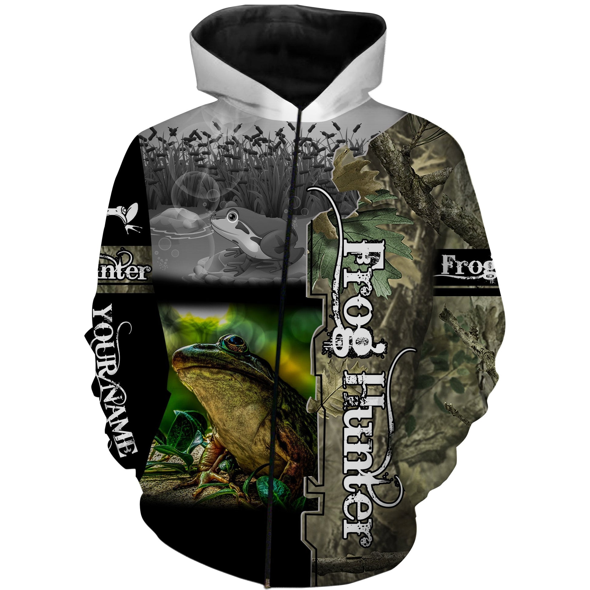 Frog hunting Custom Name 3D All over print shirts - Personalized hunting gift for Men Zip up hoodie