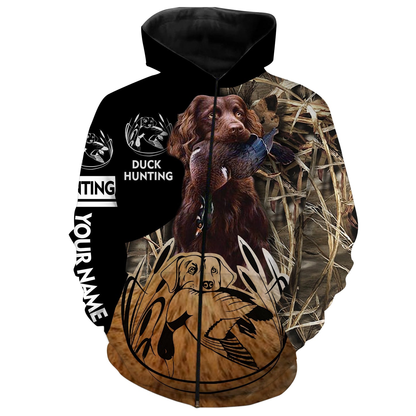 Duck hunt with Boykin Spaniel Custom Name All over print Shirts personalized hunting gifts FSD325 Zip up hoodie