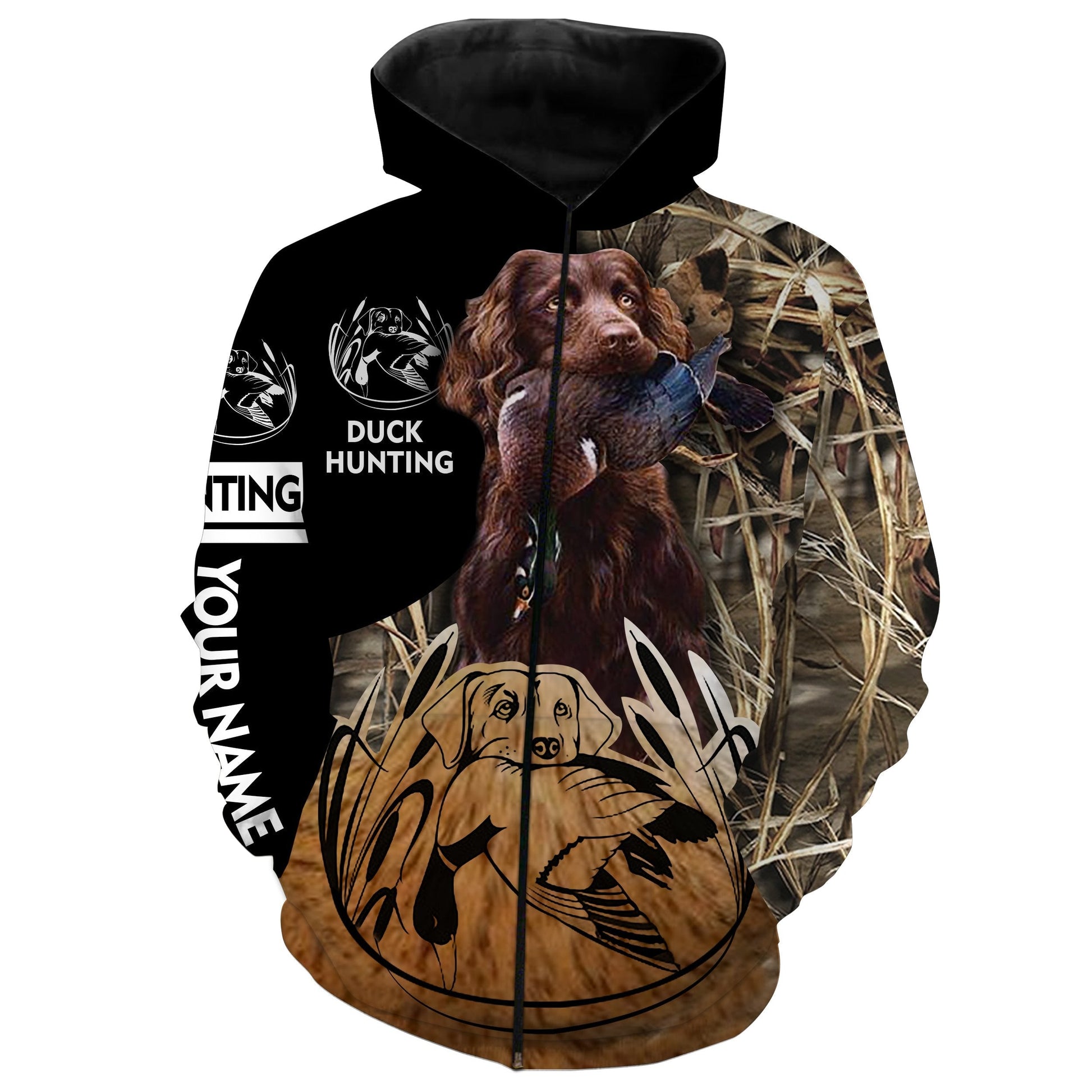 Duck hunt with Boykin Spaniel Custom Name All over print Shirts personalized hunting gifts FSD325 Zip up hoodie