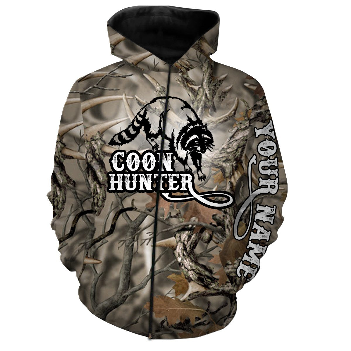 Coon hunter Custom Name 3D All over print shirts - Personalized hunting gift for Men Zip up hoodie