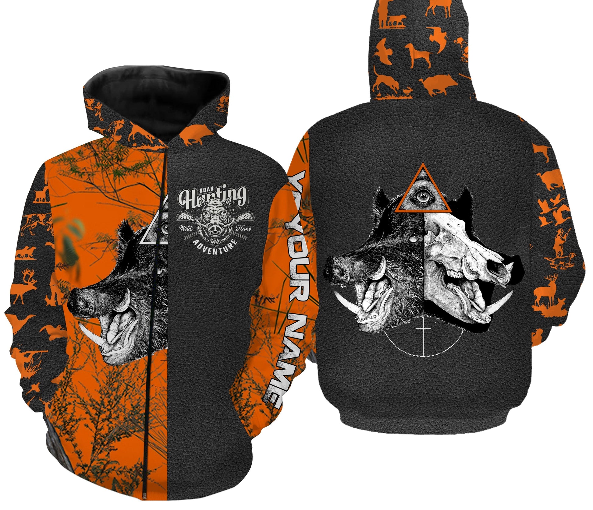 Boar Hunting Orange Camo Custom Name All Over Print Shirts Personalized Hunting Gifts Fsd331 Zip Up Hoodie Zip Up Hoodie