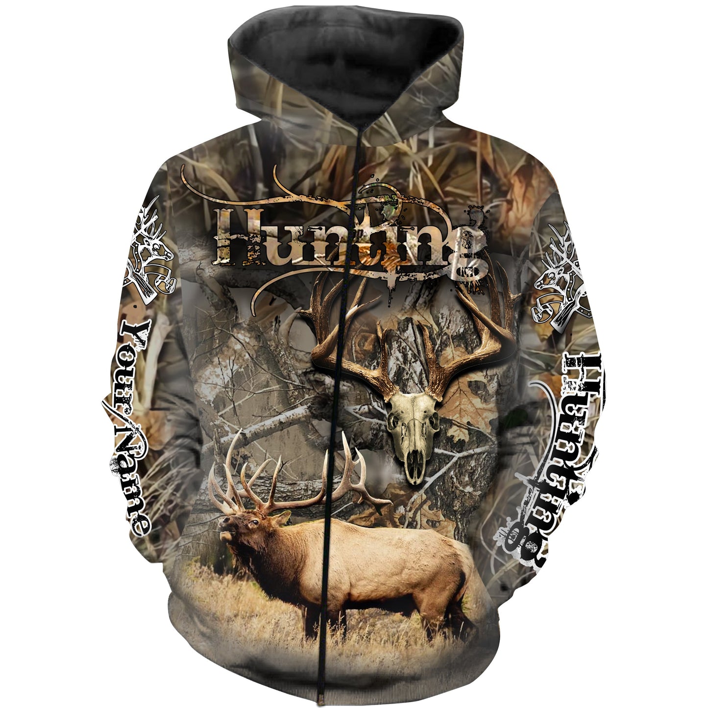 Elk hunting Custom Name 3D All over print Shirts - Personalized hunting gift - FSD179 Zip up hoodie