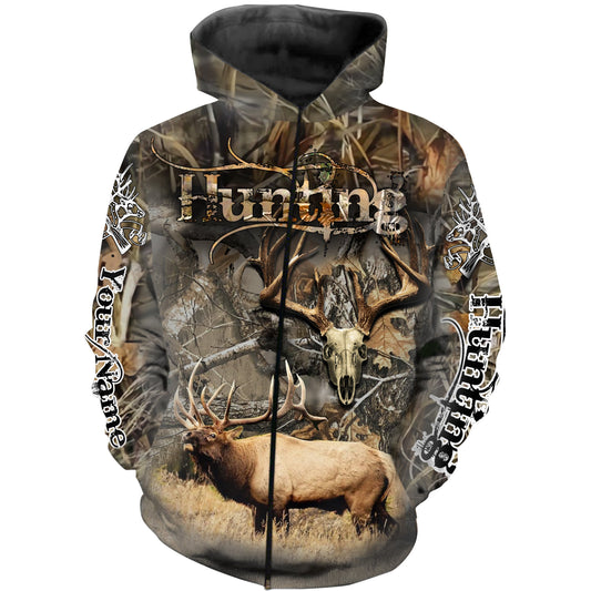 Elk hunting Custom Name 3D All over print Shirts - Personalized hunting gift - FSD179 Zip up hoodie