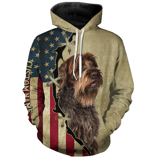 Wirehaired Pointing Griffon American flag T-shirt, Hoodie, Long sleeve Shirt, custom Dog lover Shirt FSD3979 Hoodie