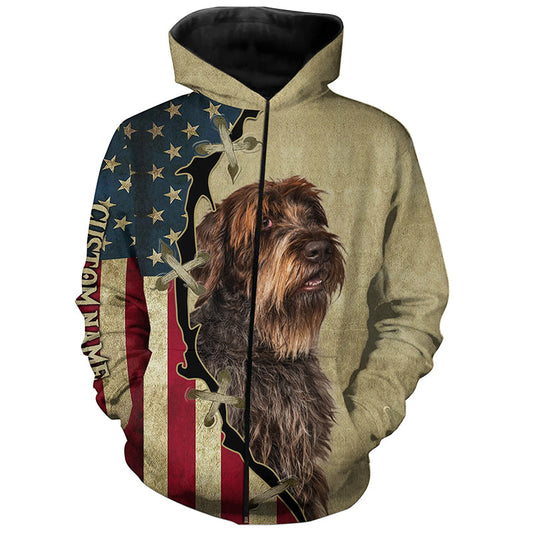 Wirehaired Pointing Griffon American flag T-shirt, Hoodie, Long sleeve Shirt, custom Dog lover Shirt FSD3979 Zip up hoodie