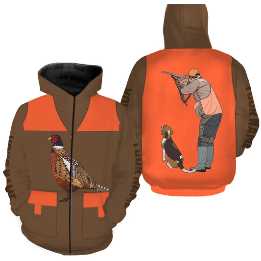 Custom name Pheasant hunting 3D All over printed Vest Shirts, Personalized Gifts for Bird Hunters FSD3981 Zip up hoodie