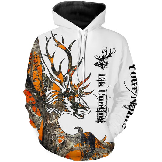 Elk tattoo Orange camo Custom Name 3D All over print Shirts, Face shield - Personalized hunting gifts - FSD350