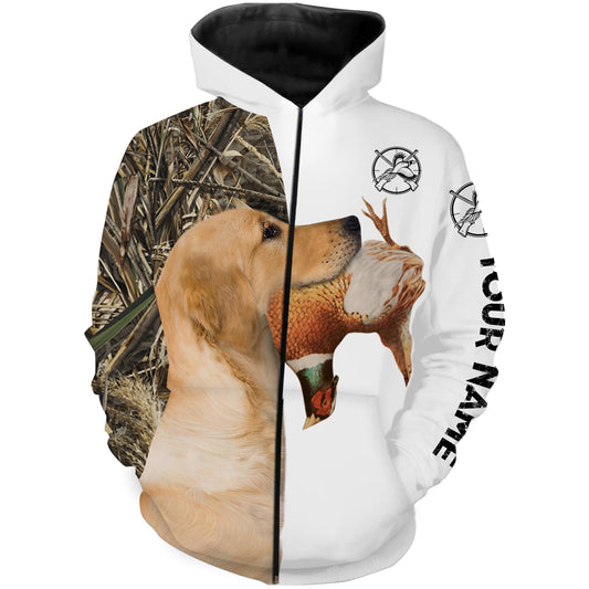 Pheasant Hunting With Dog Golden Retriever Customize Name Shirts  Zip Up Hoodie Zip Up Hoodie