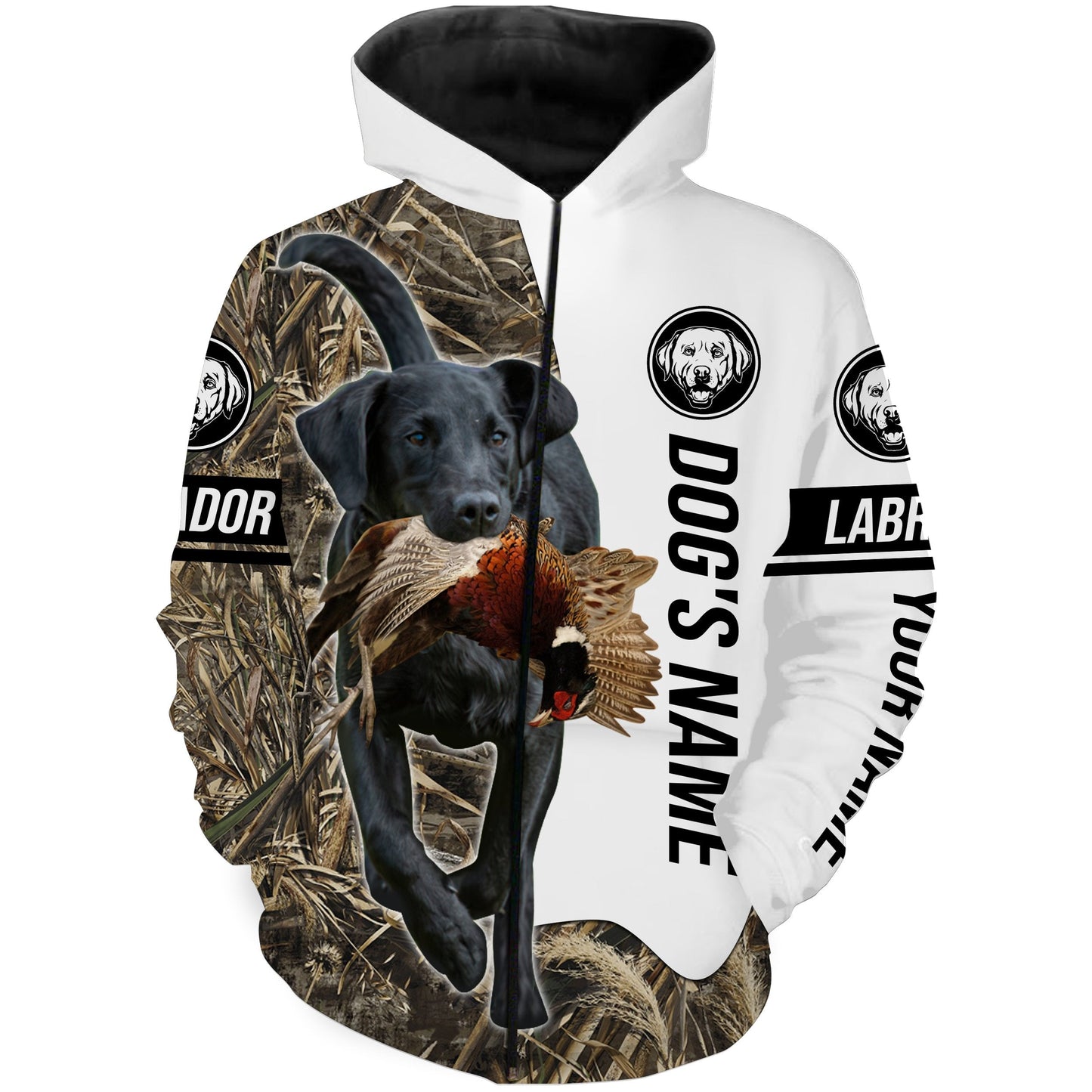 Pheasant Hunting With Labrador Retriever Dog Custom Name Camo Full Printing Shirts Zip Up Hoodie Zip Up Hoodie