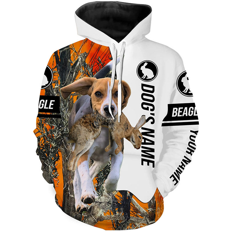 Rabbit Hunting With Beagle Dog Customize Name 3D All Over Print Shirts  Hoodie Hoodie