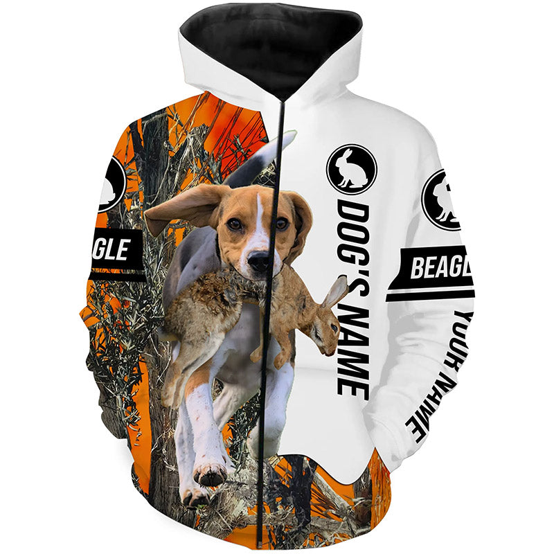 Rabbit Hunting With Beagle Dog Customize Name 3D All Over Print Shirts  Zip Up Hoodie Zip Up Hoodie