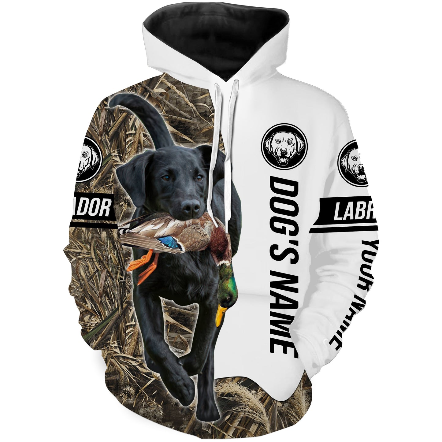 Duck Hunting With Labrador Retriever Dog Custom Name Camo Full Printing Shirts Hoodie Hoodie