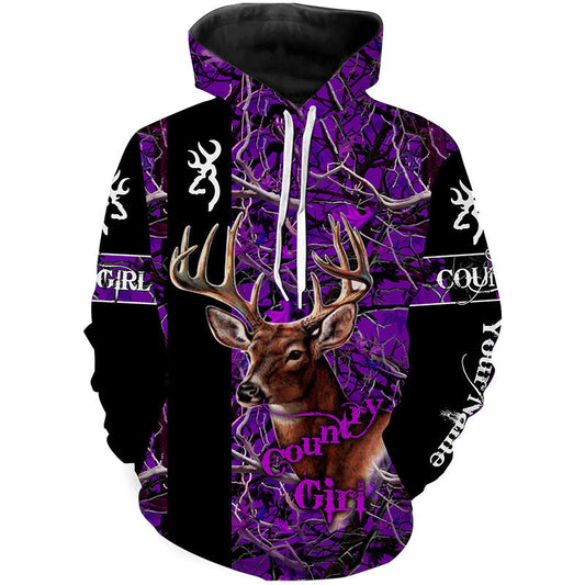 Country Girl Deer Hunting Purple Camo Custom Name 3D All Over Print Shirts  Hoodie Hoodie