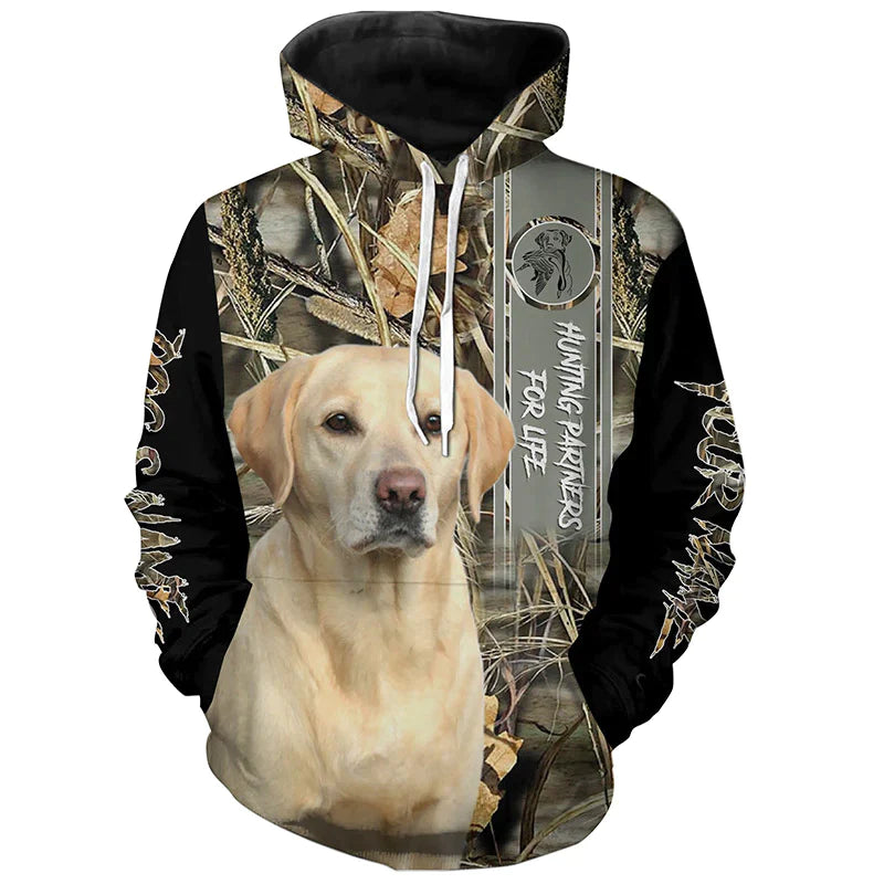 Yellow Labs bird Dog Hunting partners for Life camo Customized Name Shirts for Men, Kid FSD3809 Hoodie