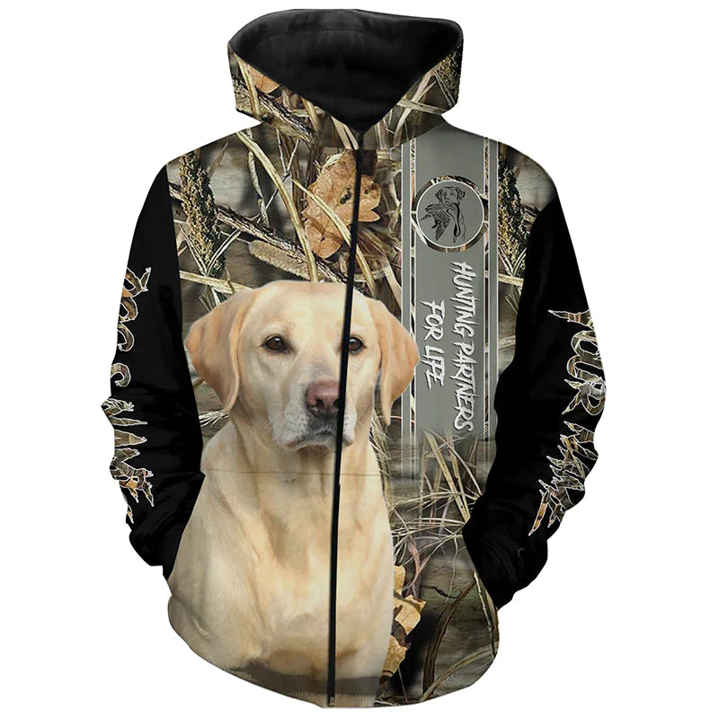 Yellow Labs bird Dog Hunting partners for Life camo Customized Name Shirts for Men, Kid FSD3809 Zip up hoodie