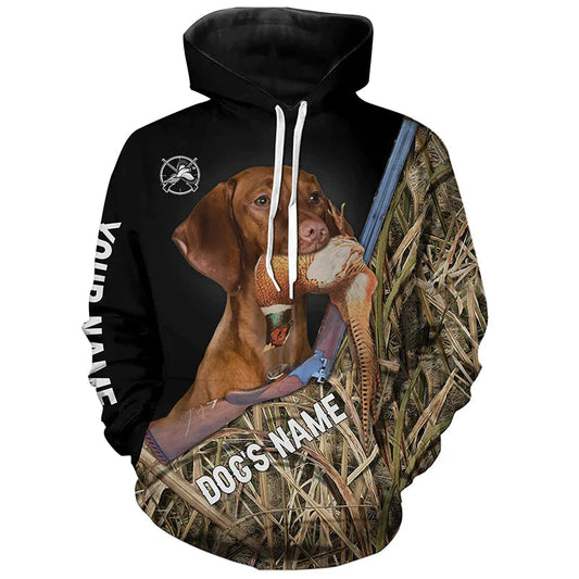 Vizsla Pheasant Hunting Upland Game Dogs Camo Custom Name All Over Print Shirts Hoodie Hoodie