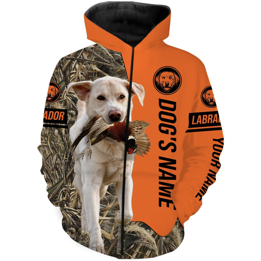 Pheasant Hunting with Dog white Labs customize Name Shirts for Bird Hunter, Labrador Retriever shirt FSD4034