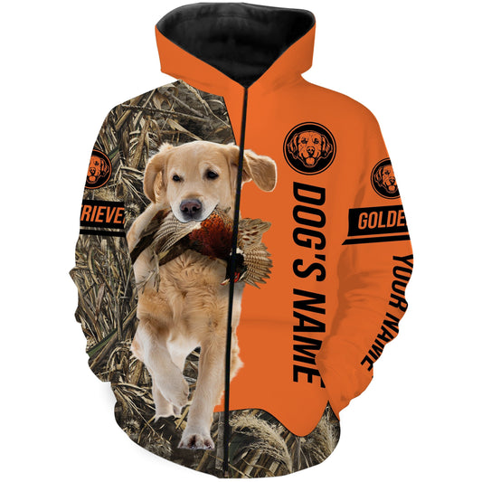 Pheasant Hunting with Dog Golden Retriever customize Name Shirts for Bird Hunter, Retriever shirt FSD4035