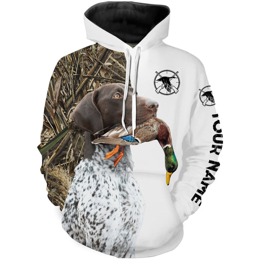 Duck Hunting With Dog GSP German Shorthaired Pointer Customize Name All Over Printed Shirts - Personalized Hunting Gifts FSD2212