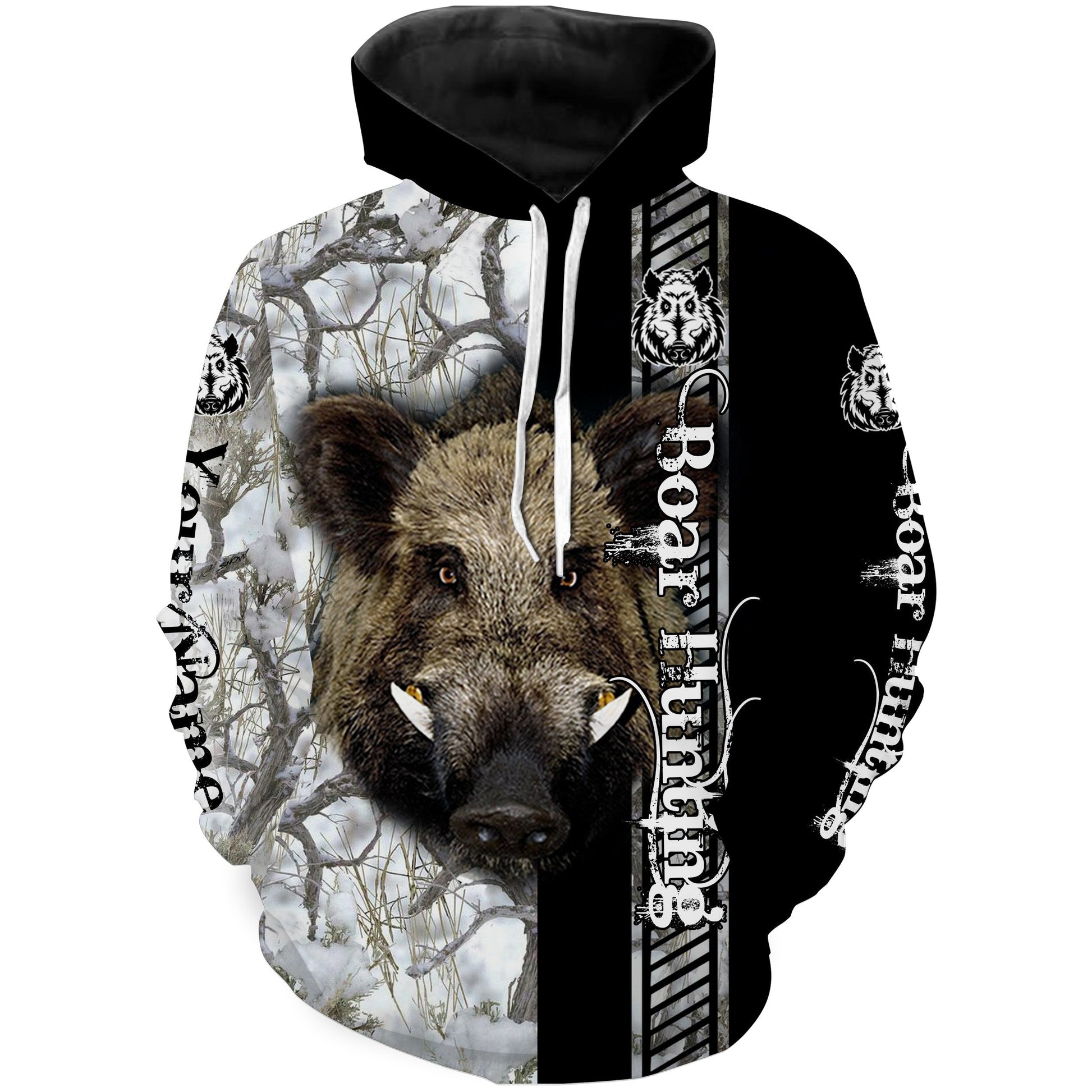 Wild Hog Hunting Winter Snow Camo Custom Name Full Printing Shirt, Hoodie - Personalized Hunting Gifts FSD2664 Hoodie